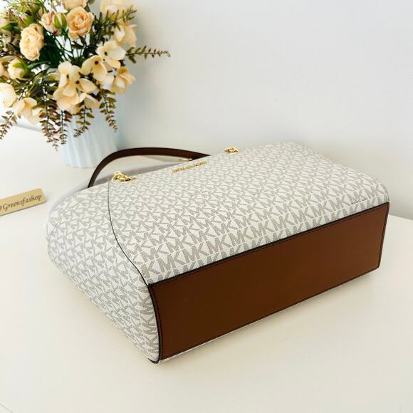 Michael Kors Purse jet set travel large chain tote shoulder bag vanilla MK - Picture 5 of 10